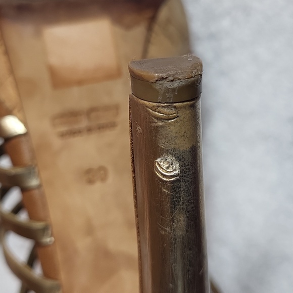 Miu Miu Platform Strappy Brown/ Gold Heels Sandals 39/8.5 Authentic leather - Picture 15 of 16